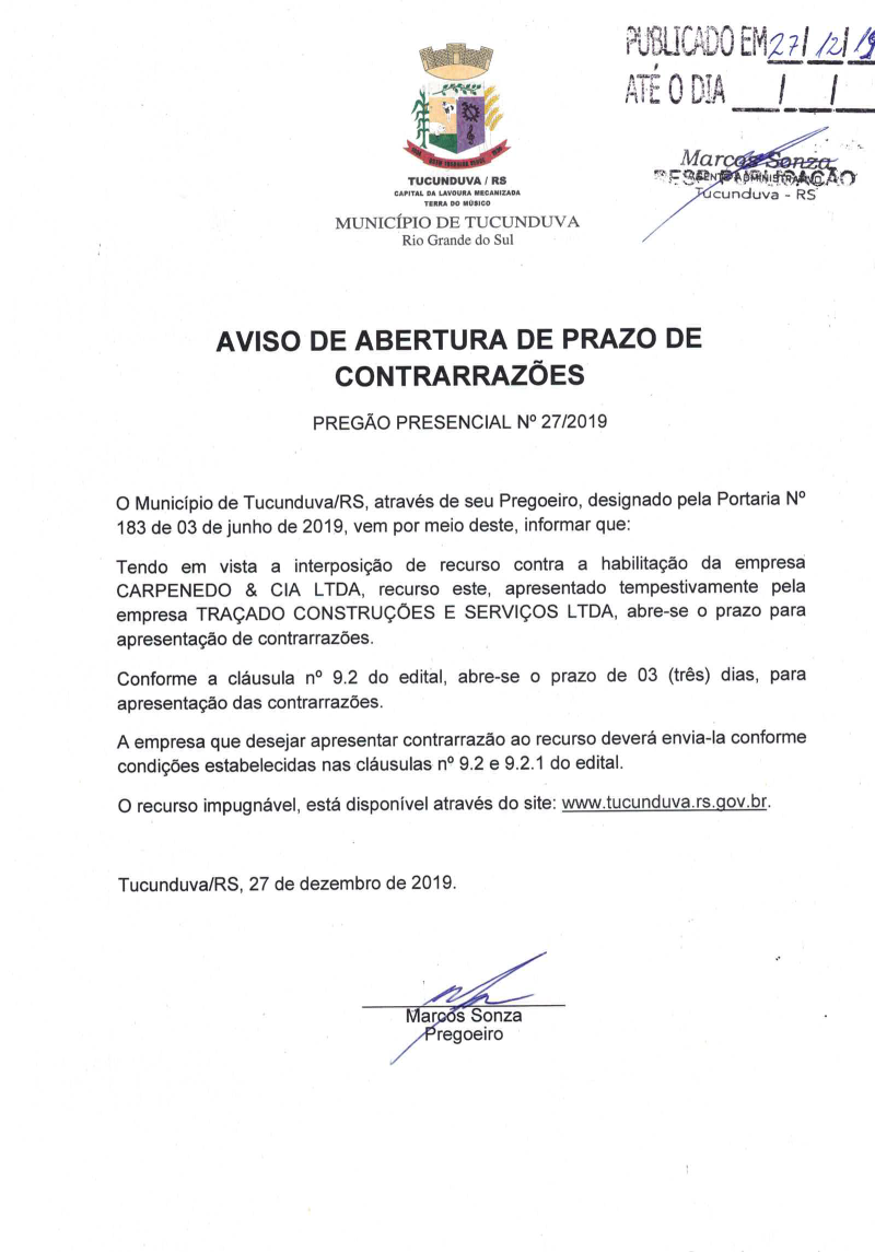 AVISO DE ABERT PRAZO CONTRARRAZÕES PP Nº 27_2019